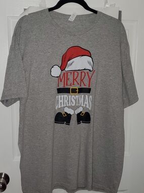 Jerzees Grey Holiday Tee with Red Santa Hat Graphic
